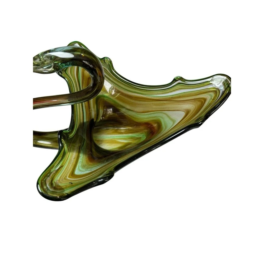 Vintage MCM Hand Blown Sooner Glass Swan Centerpiece Brown Green Swirl